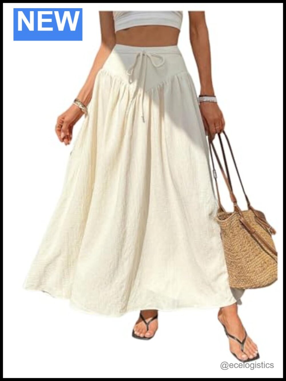High Waisted Tie Front Flowy Maxi Skirt Summer Vacation Beach